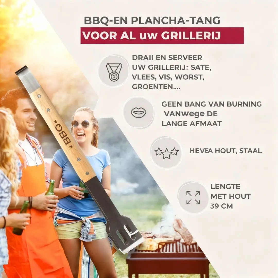 Fackelmann BBQ Tang 39cm - Roestvrij staal/Hout