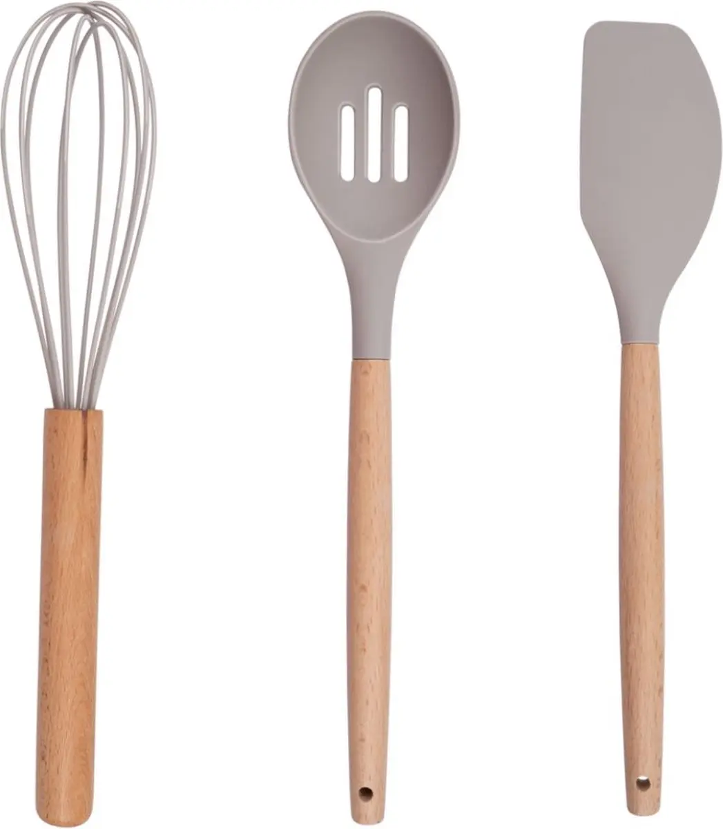 Alpina Keukengerei Set 12-delig - Siliconen met Houten Handvat - Beige