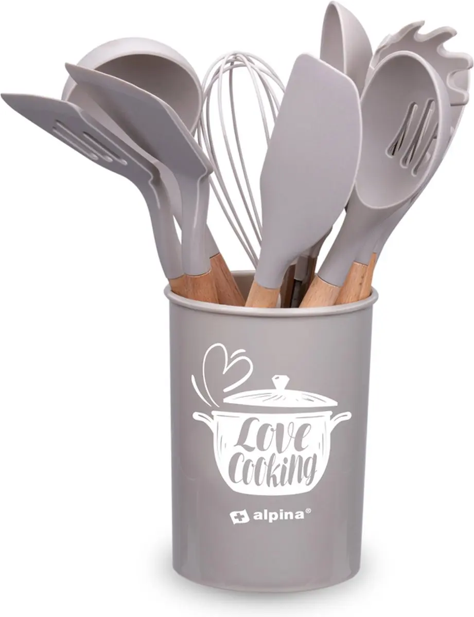 Alpina Keukengerei Set 12-delig - Siliconen met Houten Handvat - Beige