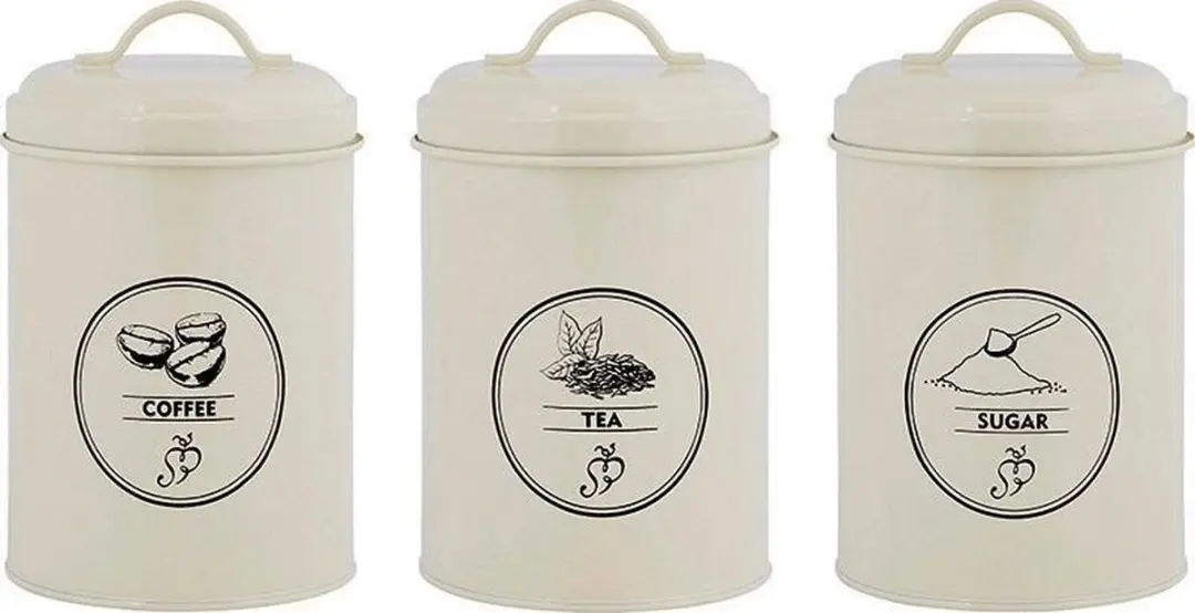 Esschert Design Voorraadblikken Set 3-delig - 1200ml - Beige/Zwart