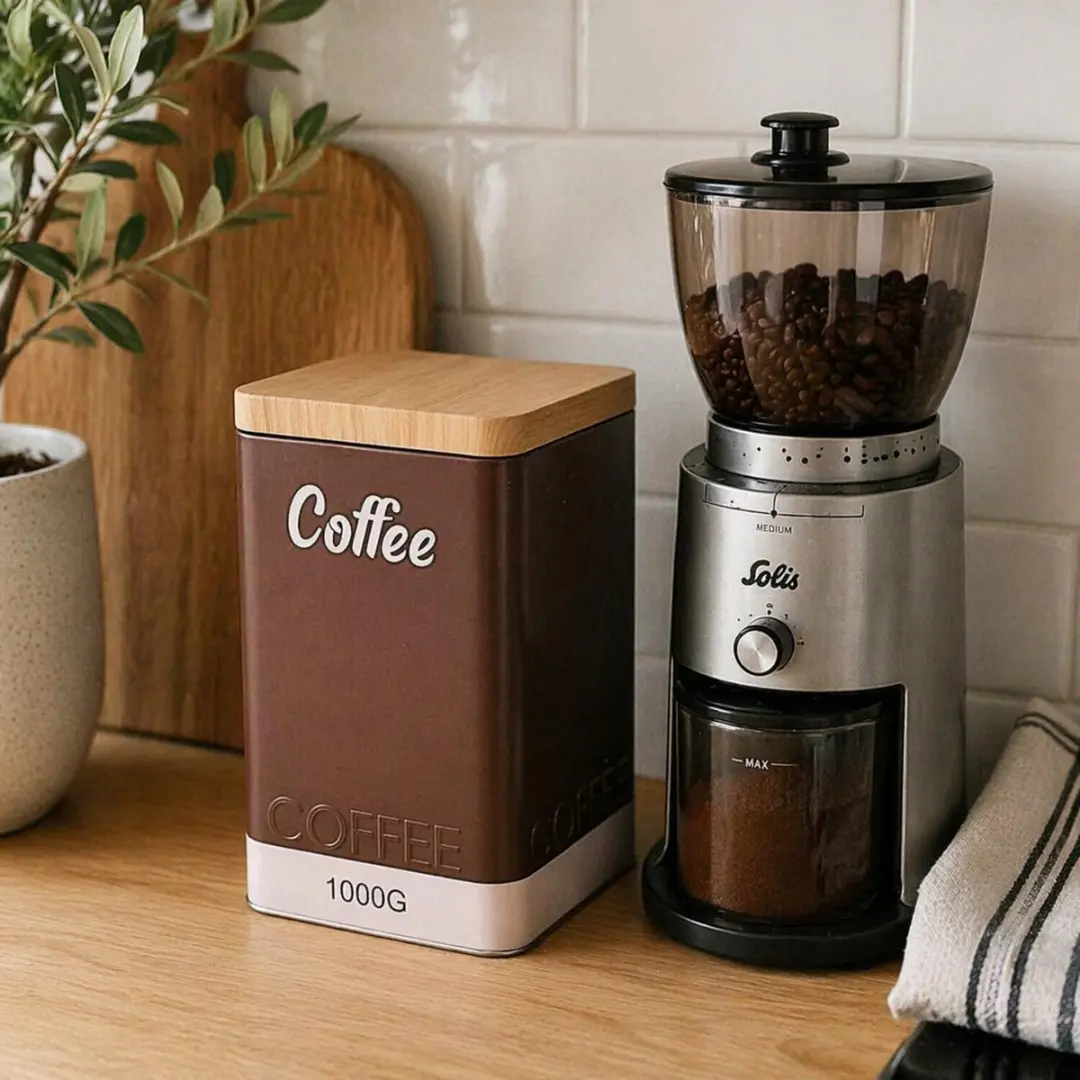 Excellent Houseware Koffie Bewaarblik - 3x - Houten deksel