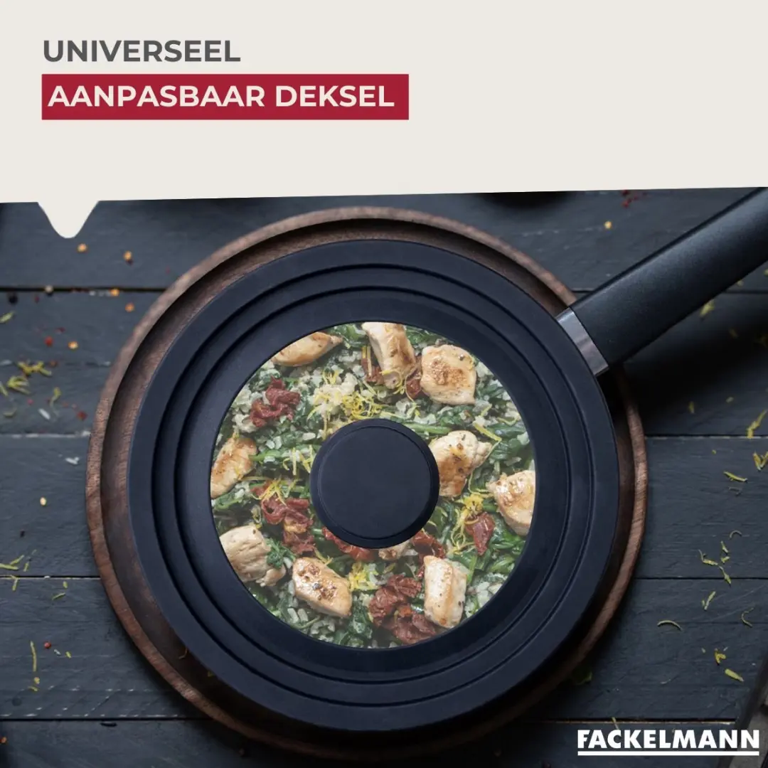 Fackelmann Deksel Glas & Siliconen 24-28cm - 28cm - Transparant/Zwart