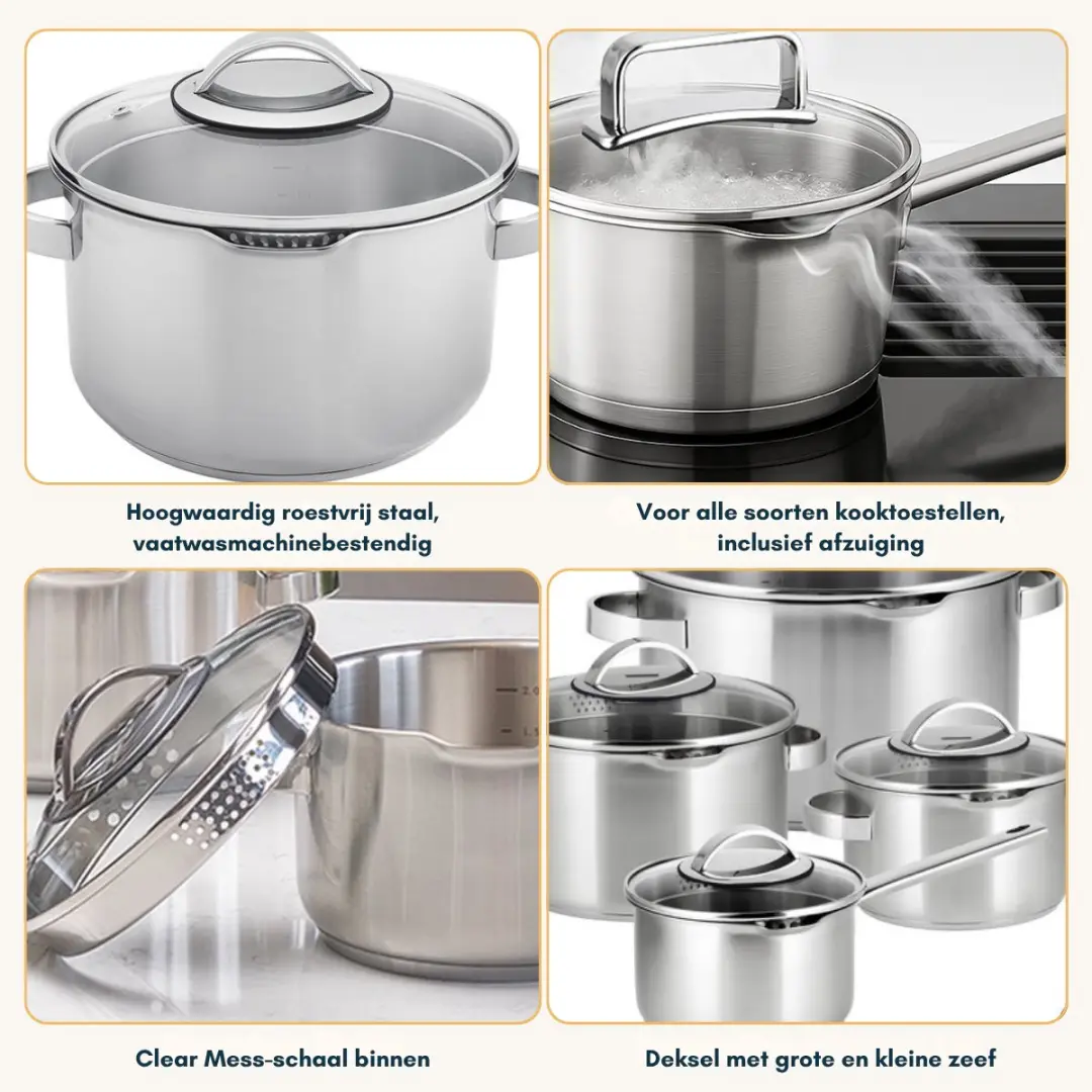 Sola Pearl Premium Pannenset 4-delig - RVS - 16cm/1.5L