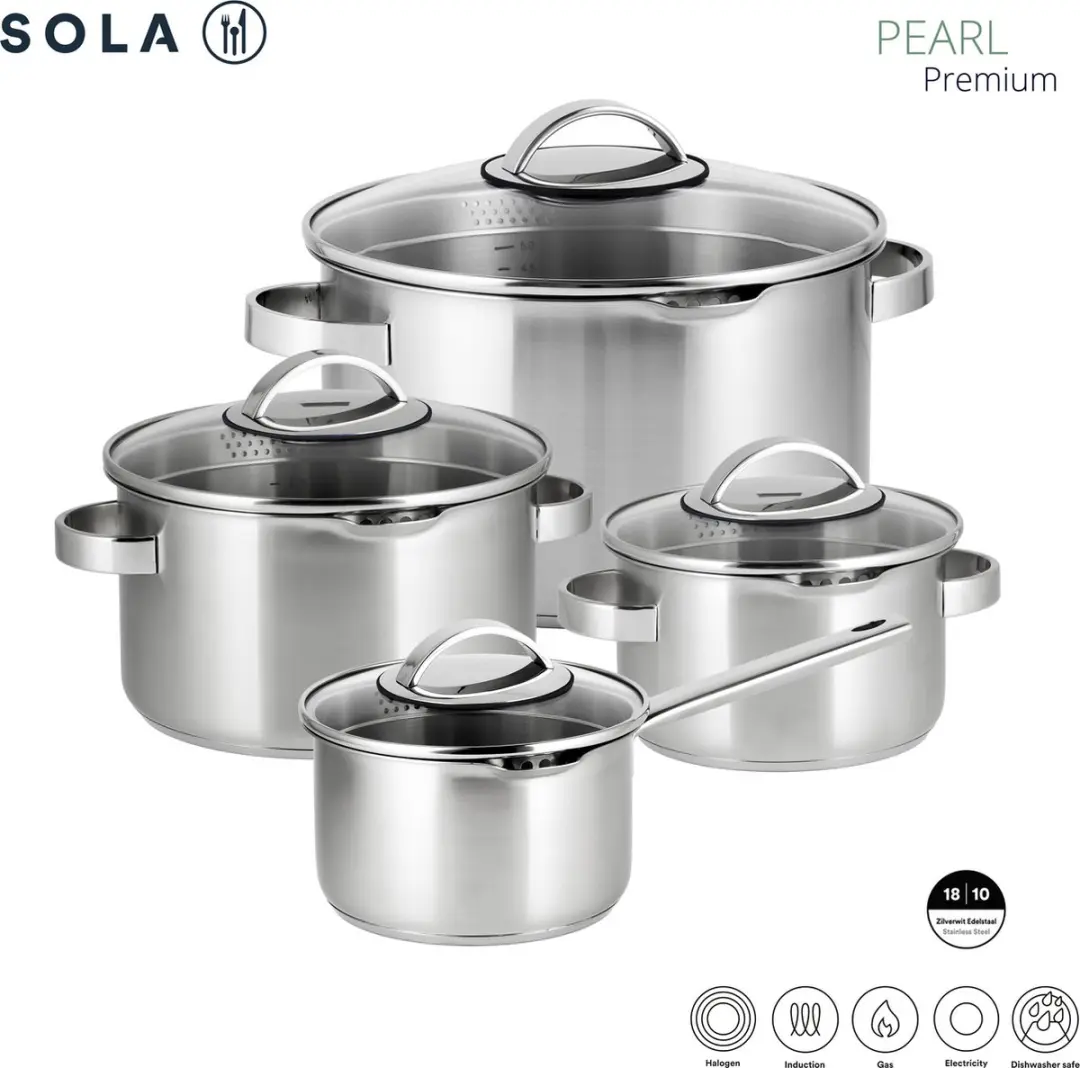 Sola Pearl Premium Pannenset 4-delig - RVS - 16cm/1.5L