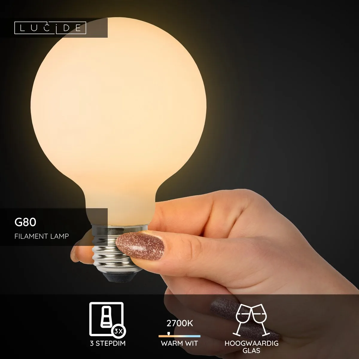Lucide G80 LED Filamentlamp Ø8cm - 8W 2700K Rookglas