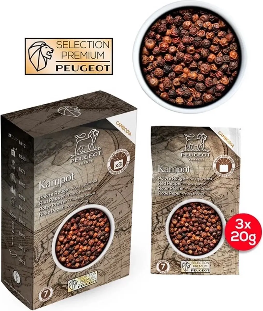 Peugeot Kampot Rode Peper Zakjes - 3x20 Stuks
