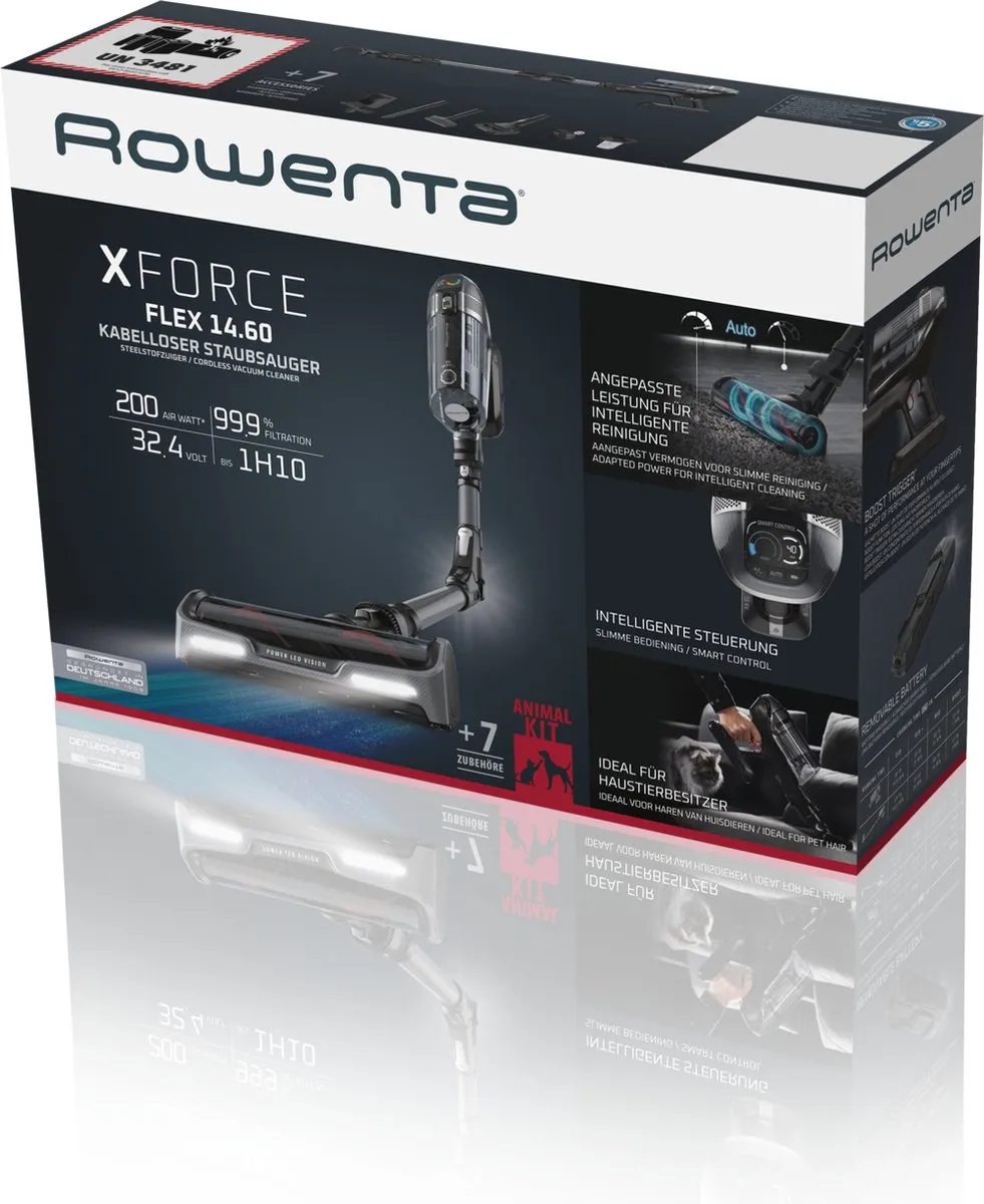 Rowenta RH99A9WO X-Force Flex 1 Steelstofzuiger - 200W - 0,9L - Zwart/Grijs