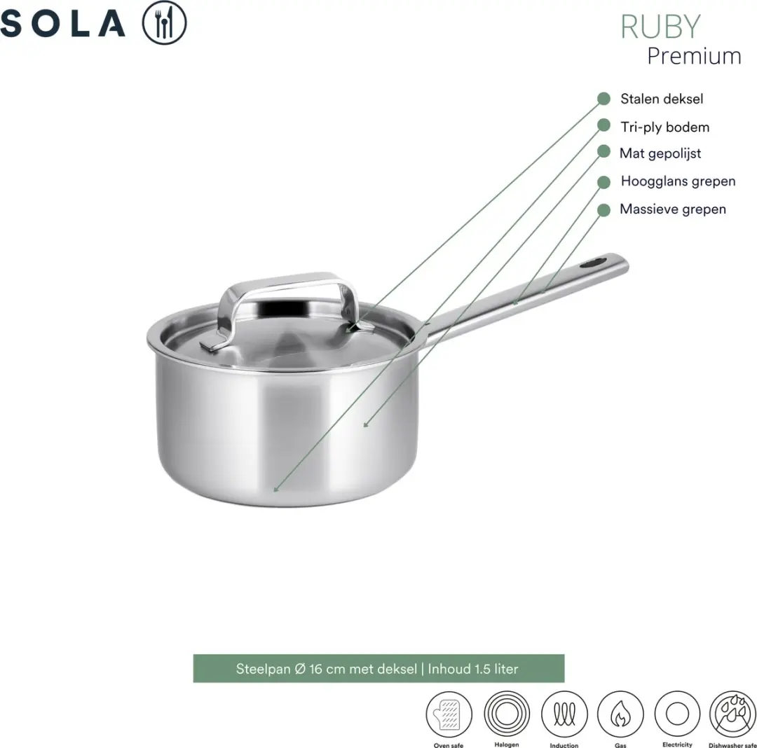 Sola Steelpan Ø16cm - Zilver - Inclusief deksel