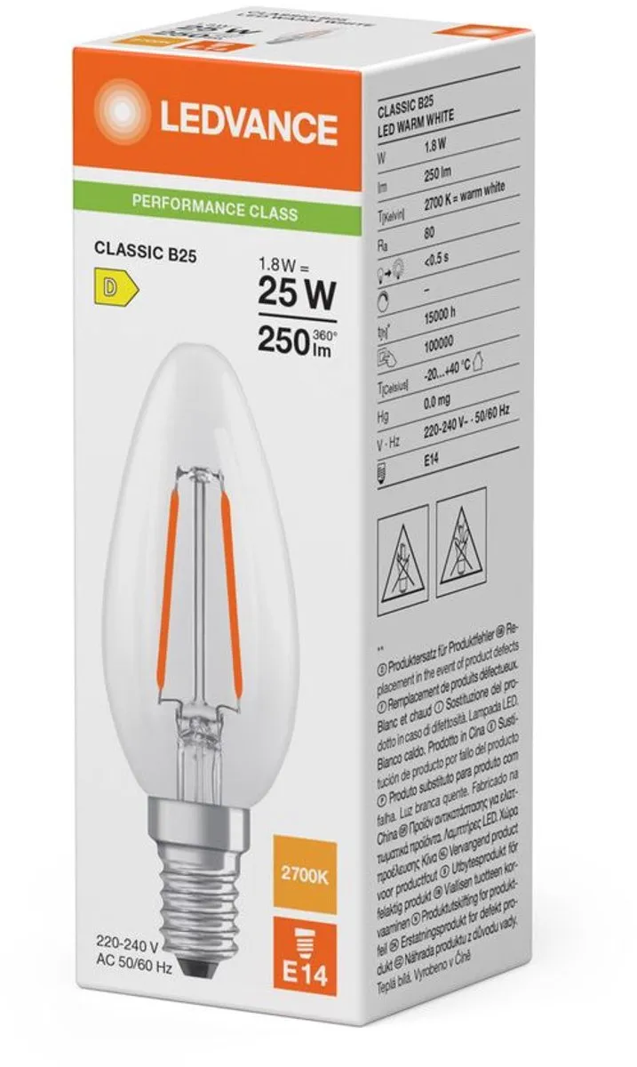 LEDVANCE LED Filament Kaarslamp E14 1.8W 250lm - Warm wit - afbeelding 6 van 6