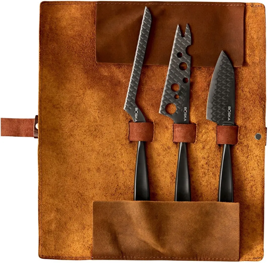 Boska Monaco+ Kaasmessenset 3-delig - Zwart met leren hoes