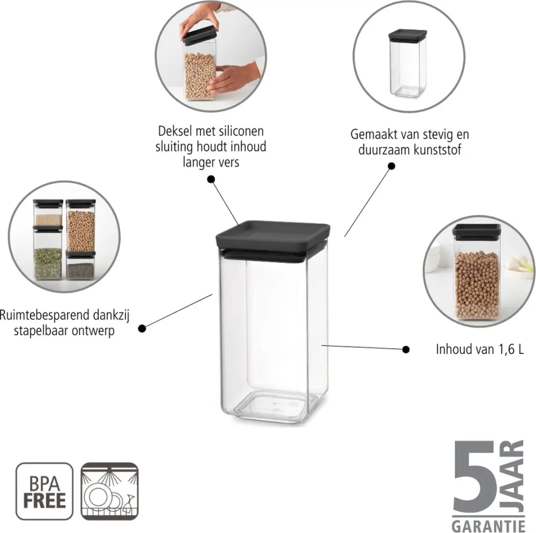 Brabantia Tasty+ Voorraadbus 1,6L - Dark Grey