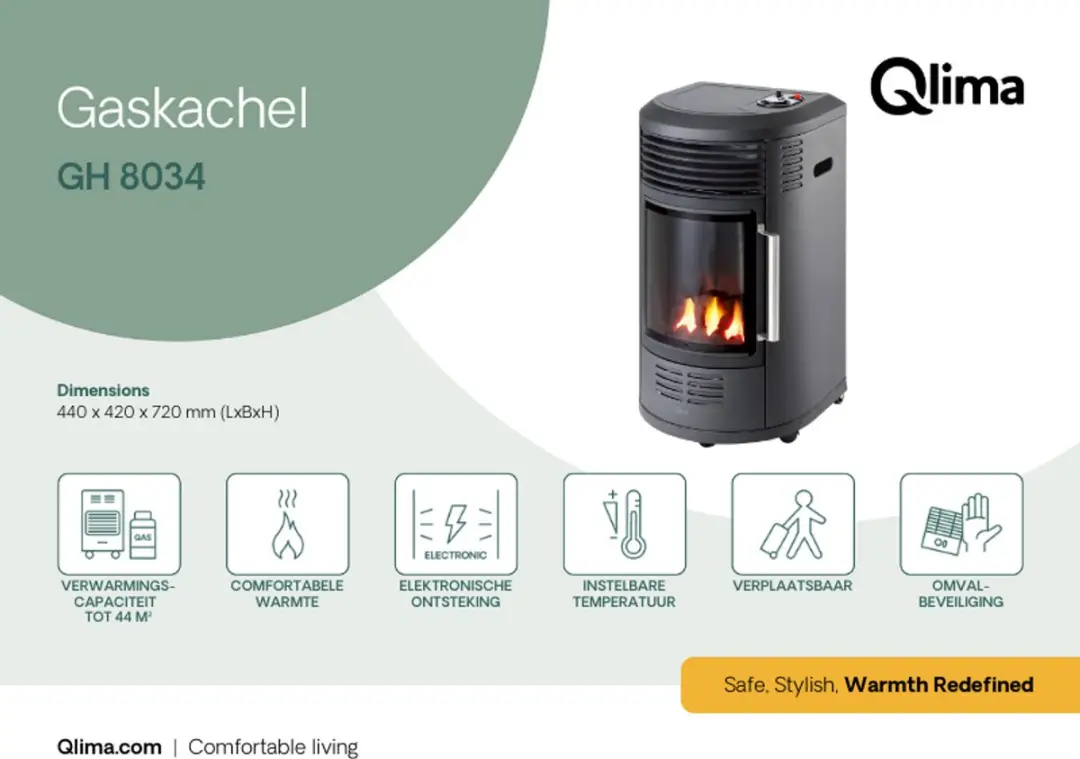 Qlima GH 8034 Gaskachel 3400W - Zwart