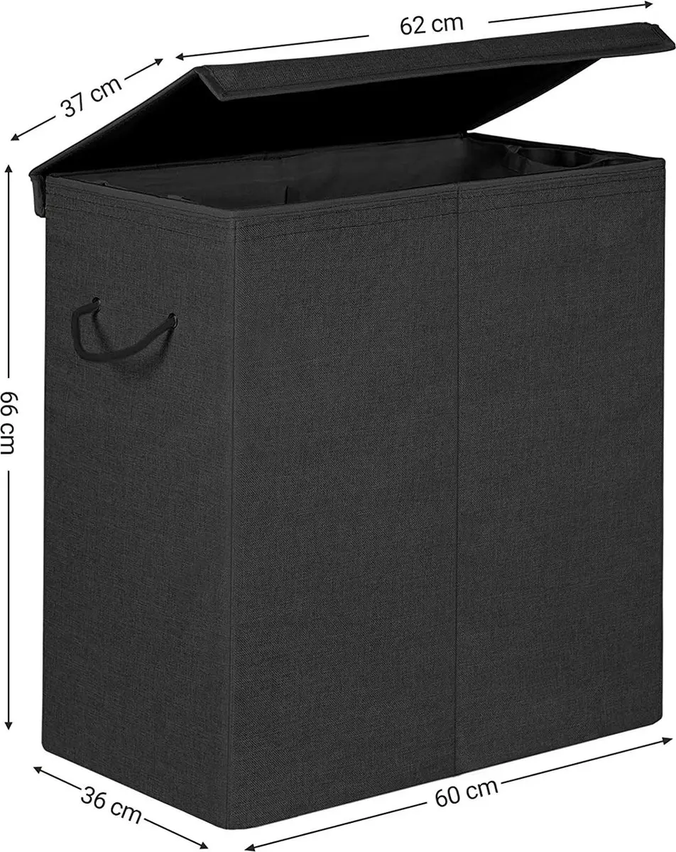 Songmics Wasmand 142L - Opvouwbaar met magnetisch deksel - Zwart