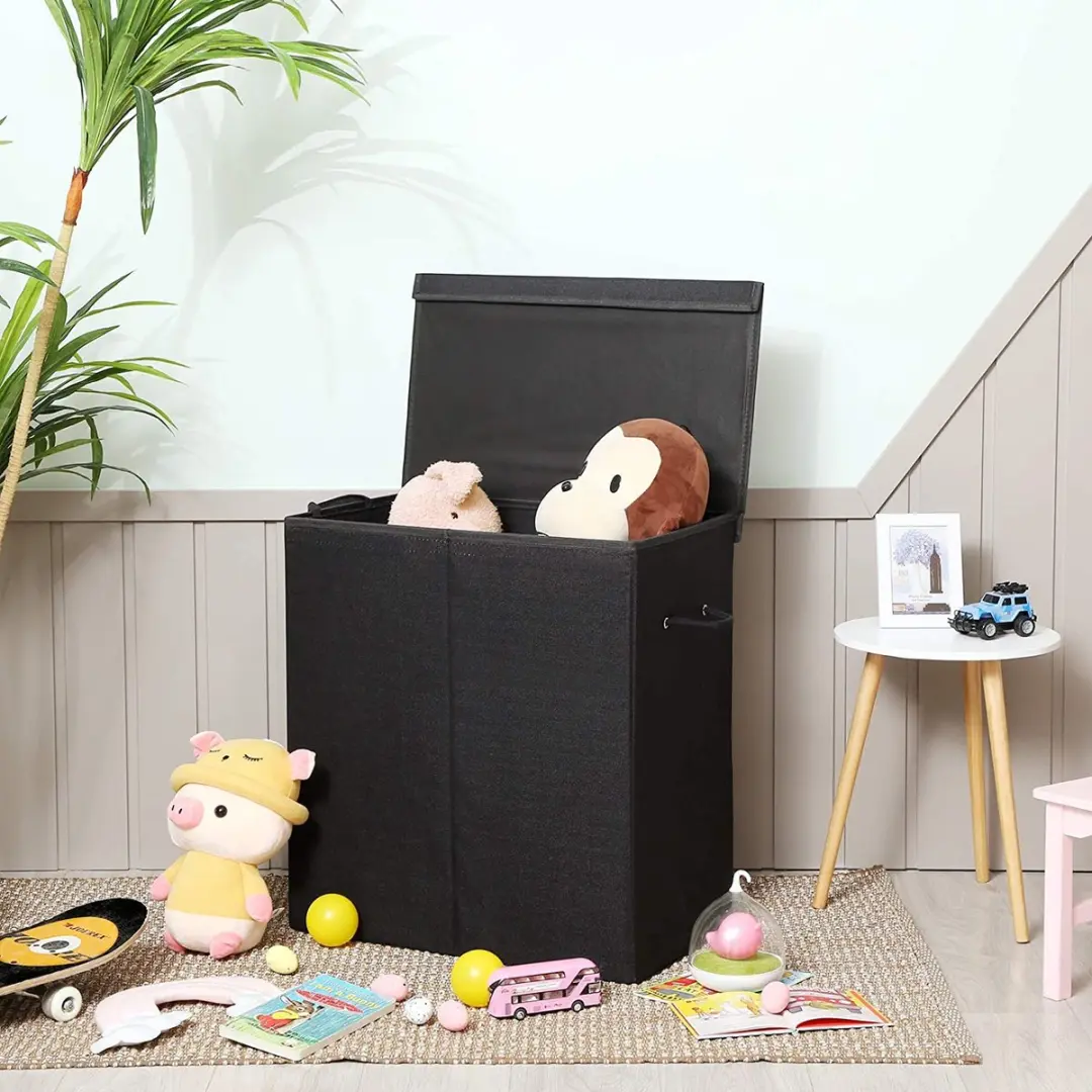 Songmics Wasmand 142L - Opvouwbaar met magnetisch deksel - Zwart