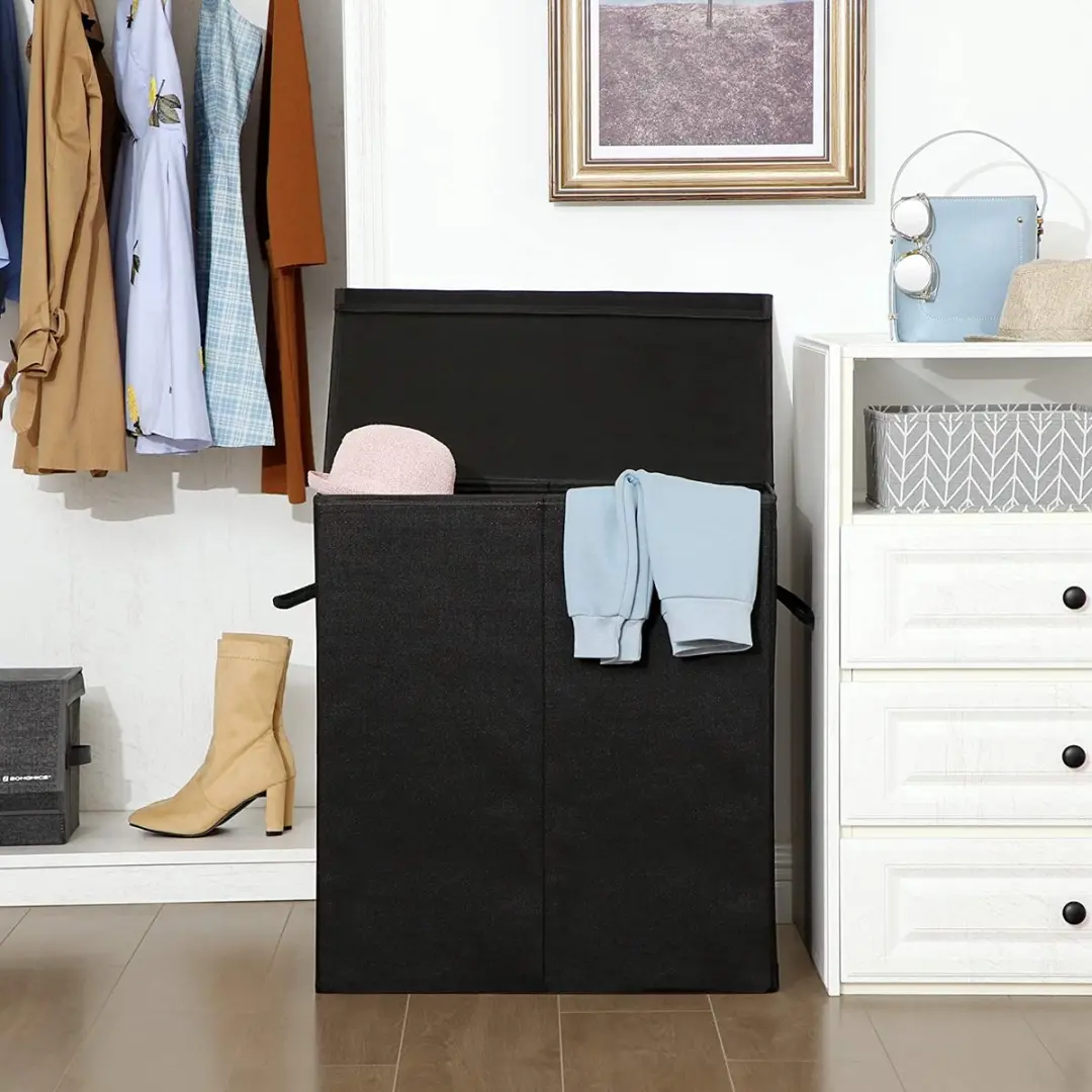Songmics Wasmand 142L - Opvouwbaar met magnetisch deksel - Zwart