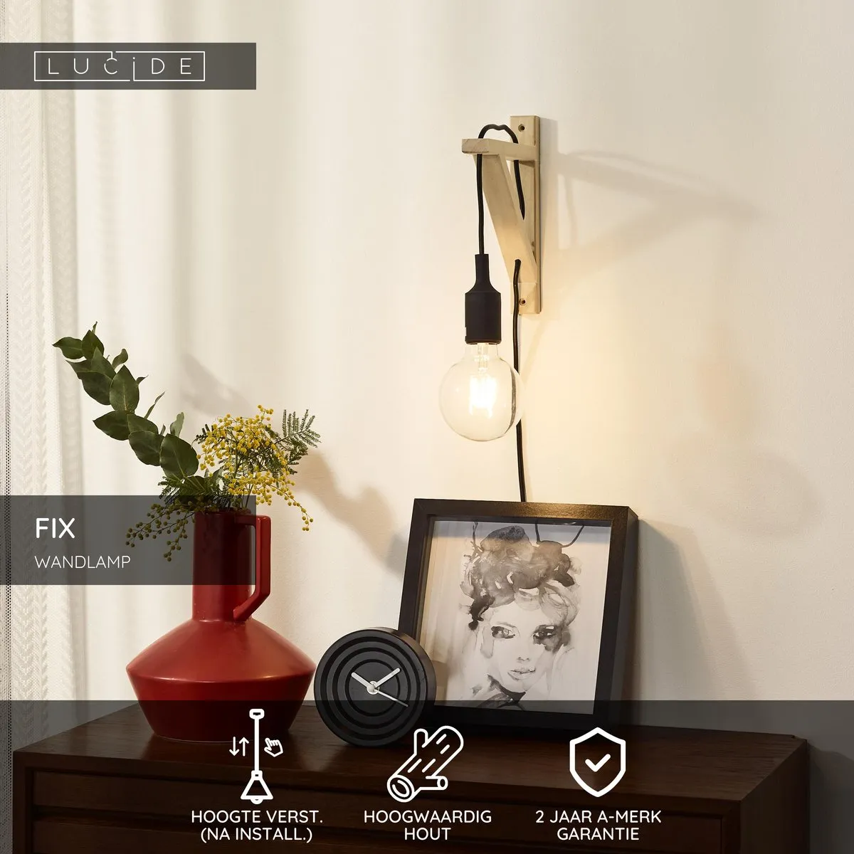 Lucide FIX Wandlamp E27 - Zwart