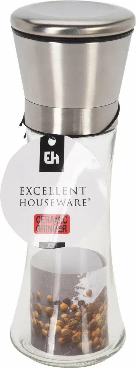 Excellent Houseware Pepermolen Glas/RVS - Instelbare Maalgraad