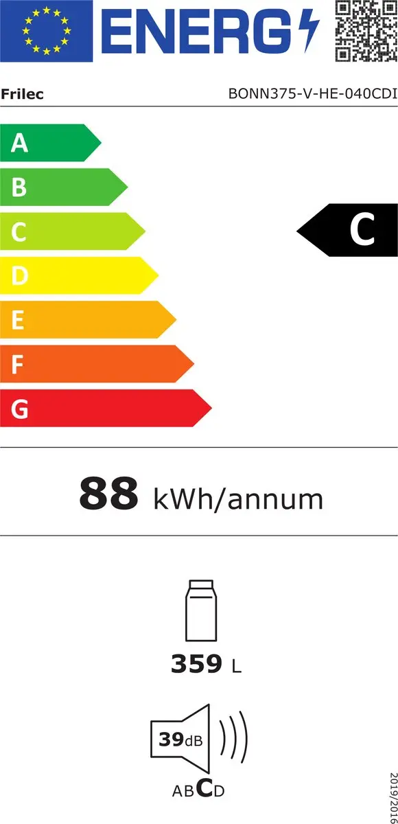 Frilec BONN375-V-HE-040CDI Koelkast - 359L - 3 Plateaus - 3 Groentelades