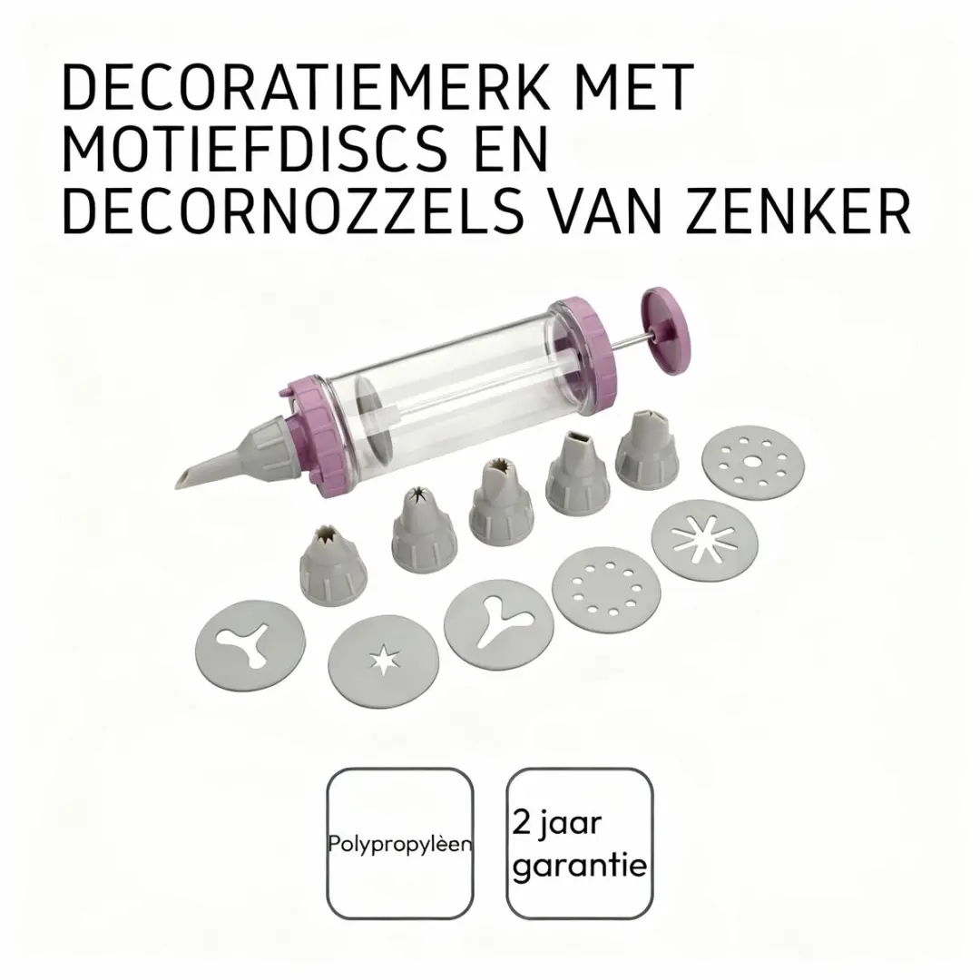 Zenker Sweet Sensation Decoreerset - 1 Spuitzak + 6 Mondjes + 6 Platen - Grijs