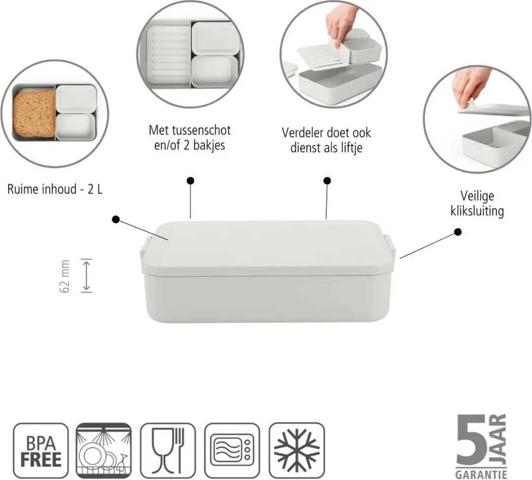 Brabantia Make & Take Bento Lunchbox 203503 - 2L - Light Grey