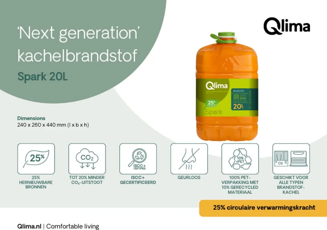 Qlima Kachelbrandstof Spark 20L - Oranje