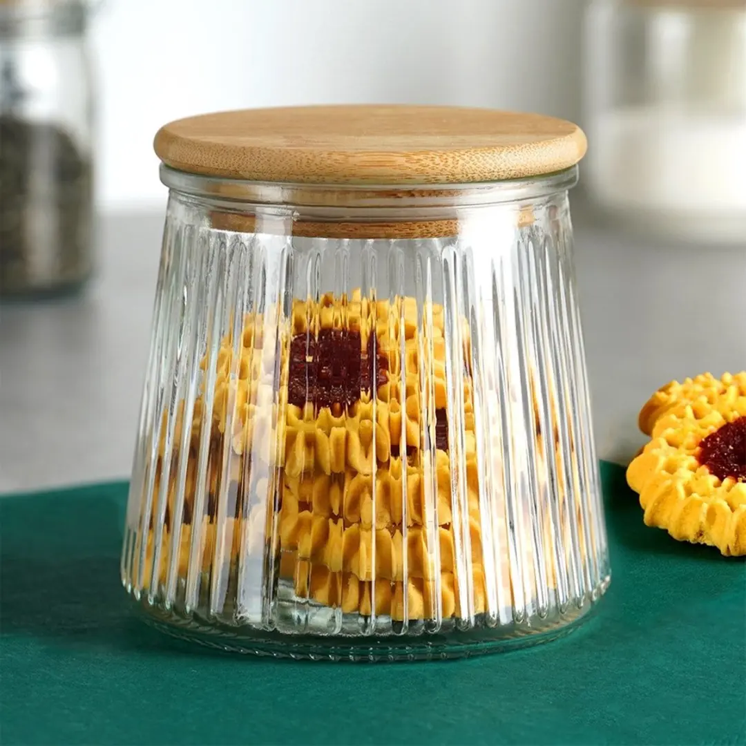 Excellent Houseware Glazen Voorraadpot 600ml - Bamboe Deksel
