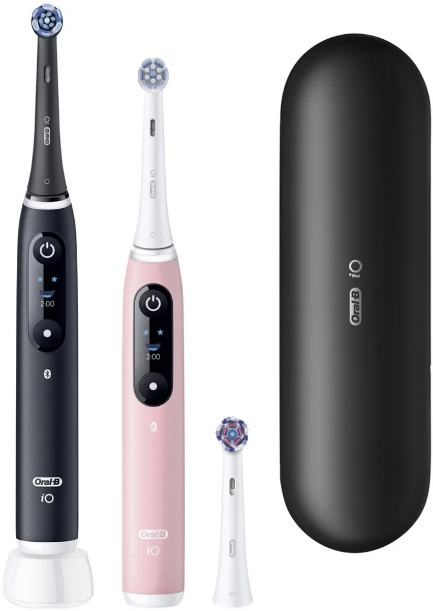 Oral-B iO 6 Elektrische Tandenborstel - 2 Stuks - 3 Opzetborstels - Zwart/Rozeroze