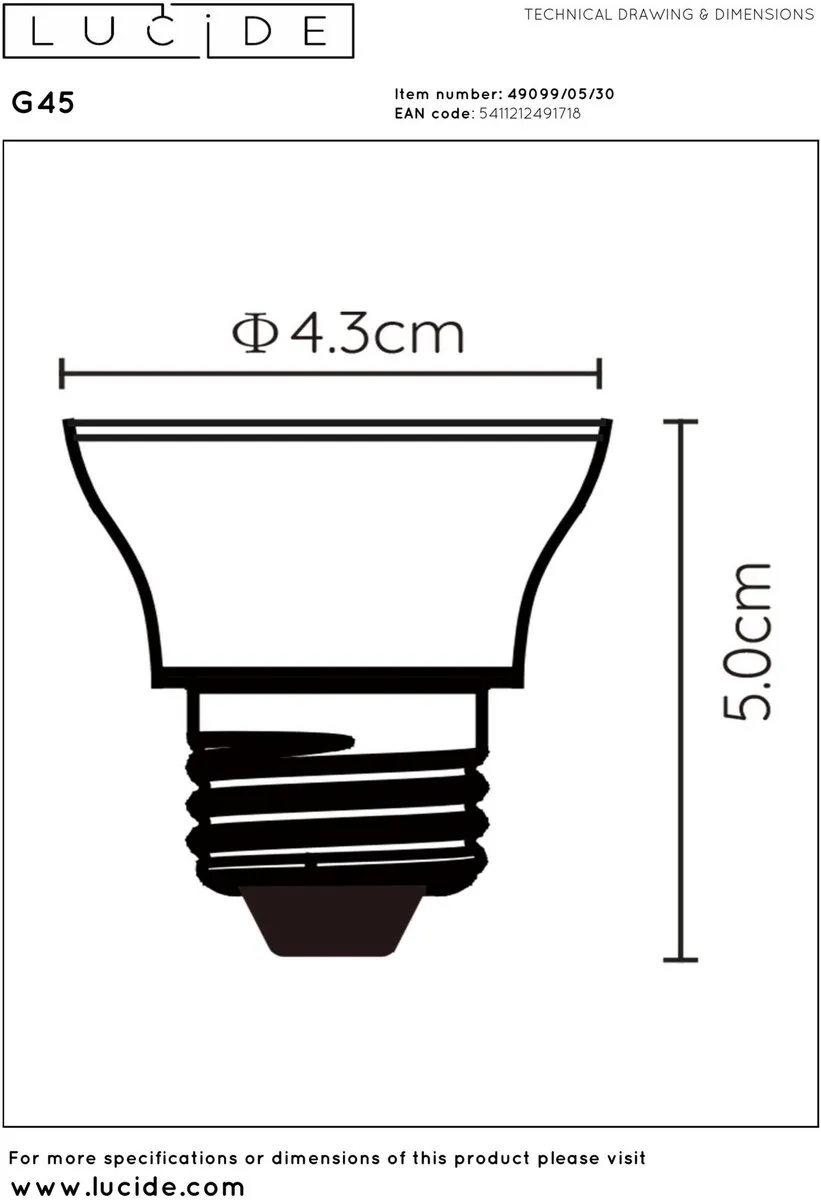 Lucide G45 LED Lamp 5W - Rookglas - 2700K - afbeelding 6 van 6