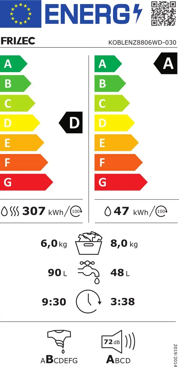 Frilec KOBLENZ8806WD-030 Wasdroogcombinatie 8/6kg - Wit