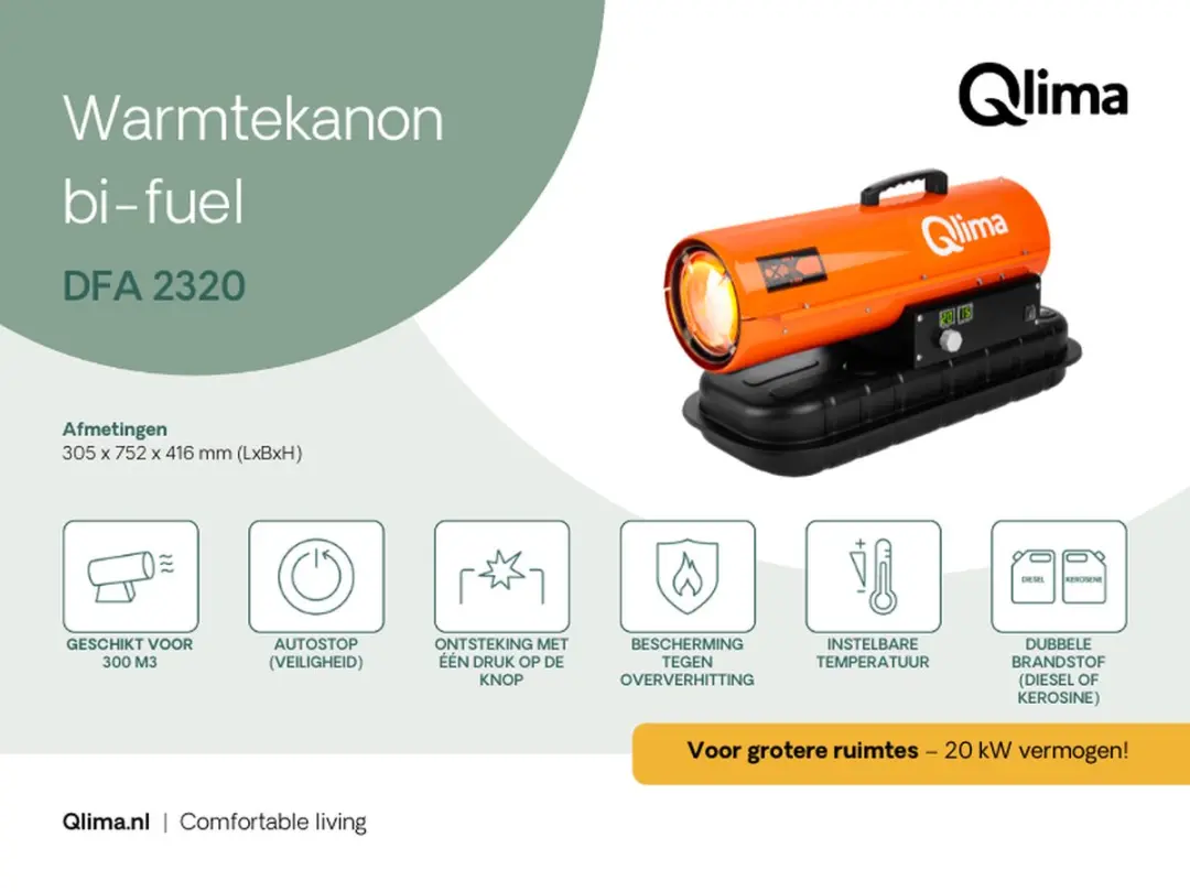 Qlima DFA2320 Warmtekanon 20.000W - Oranje/Zwart