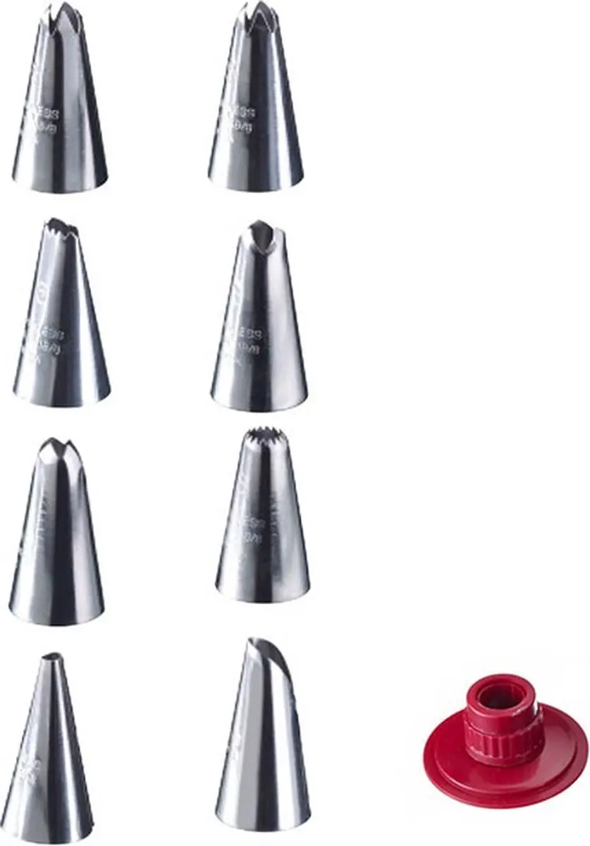 Westmark Koekpers/Decoratiespuit 250ml - 8 Sjablonen & 8 Spuitmonden - Rood/Zilver