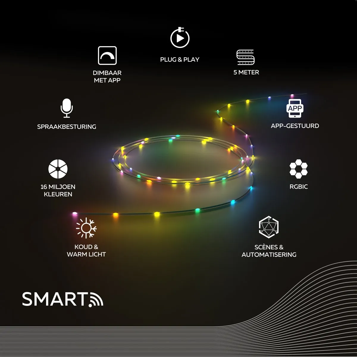 Calex Smart Micro LED Strip RGBIC 5M - 50 LEDs - Wit