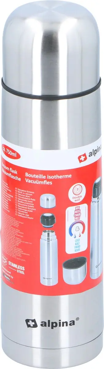 Alpina Thermosfles Dubbelwandig 750ml - Incl. Beker - Meerkleurig