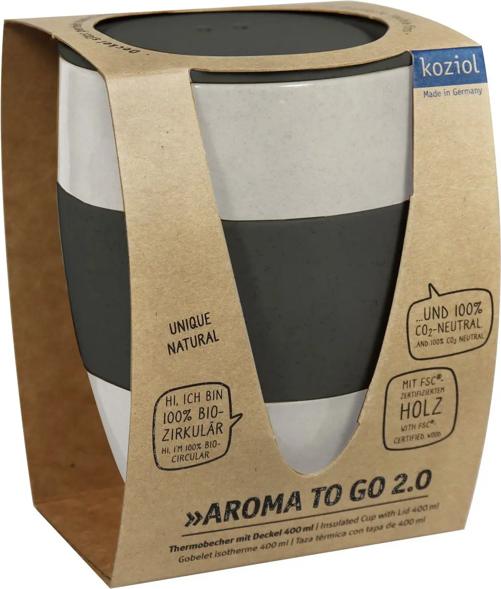 Koziol Aroma To Go 2.0 Herbruikbare Koffiebeker 0.4L - Natuur As Grijs