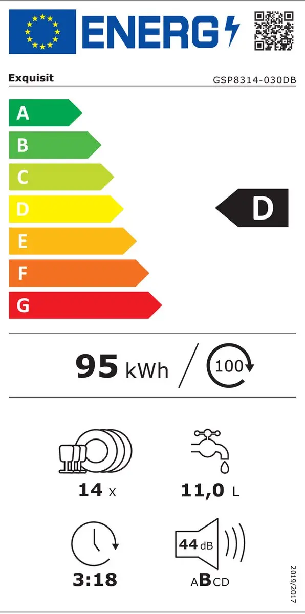 Exquisit GSP8314-030DB Vaatwasser 14 Couverts - 44dB - Zwart