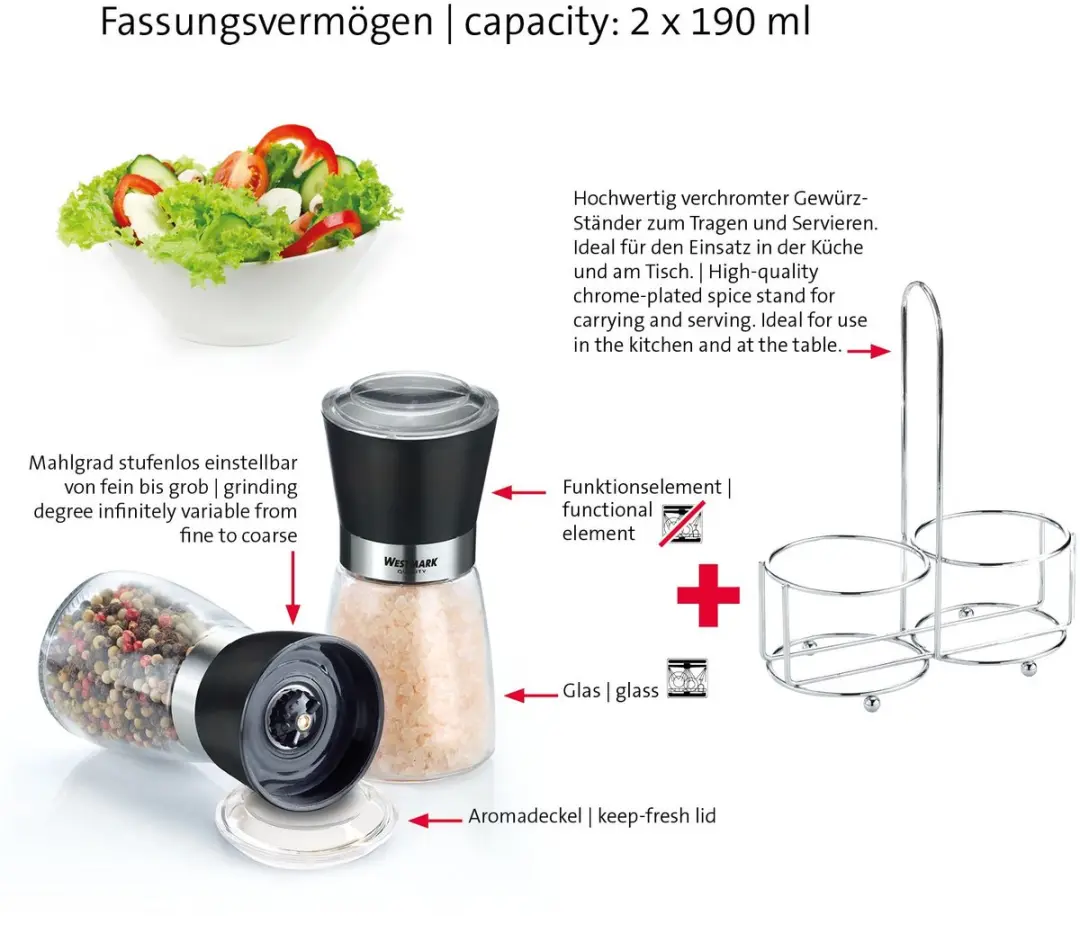 Westmark Blacky Kruidenmolens 2-delig - Zilver/Zwart