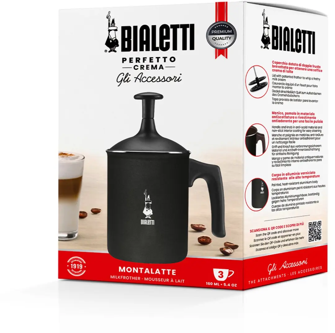 Bialetti Tuttocrema 160ml Melkopschuimer Pro Silver - Zwart - afbeelding 6 van 6