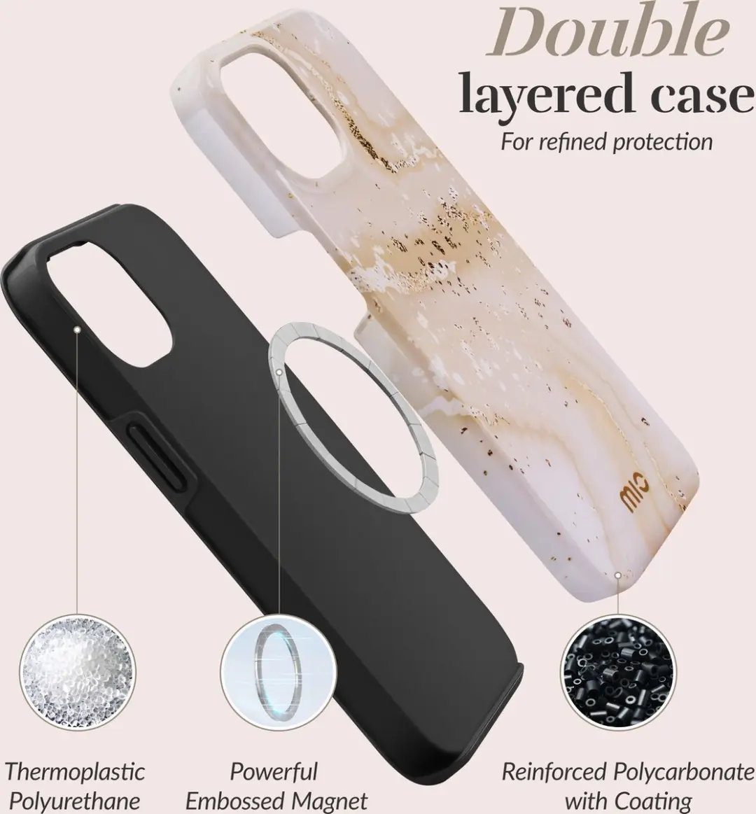 Mio Hoesje iPhone 13/14/15 Gold Marble - MagSafe
