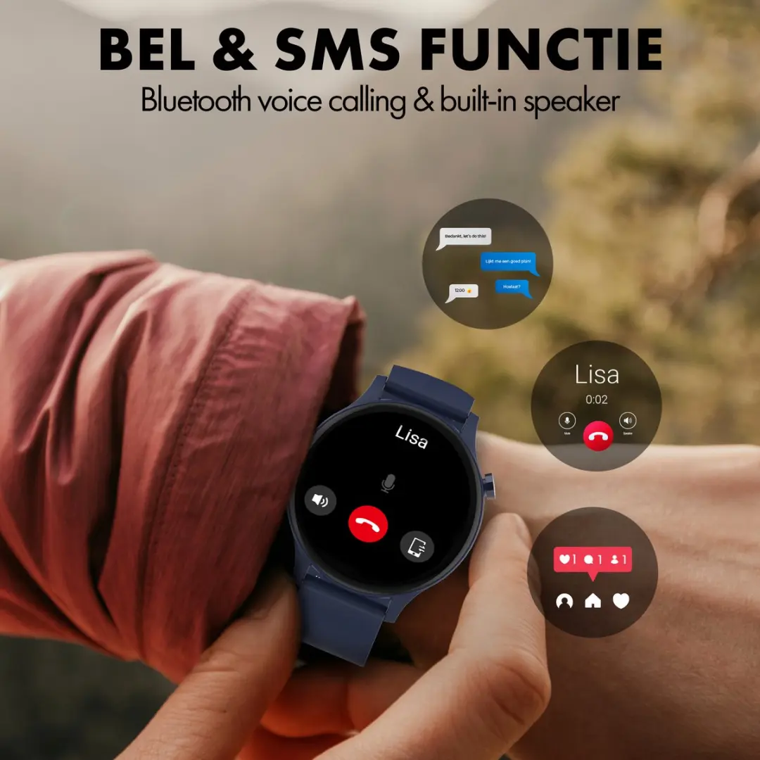 Denver SWC338BU Smartwatch - 44mm - Hartslagmeter & Slaapmonitor - Blauw