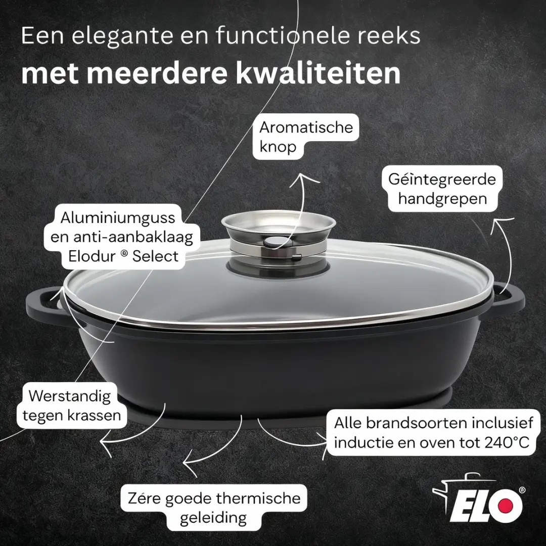 Fackelmann Elo Alucast Cocotte 28x28cm - 3,6L - Zwart - afbeelding 5 van 6