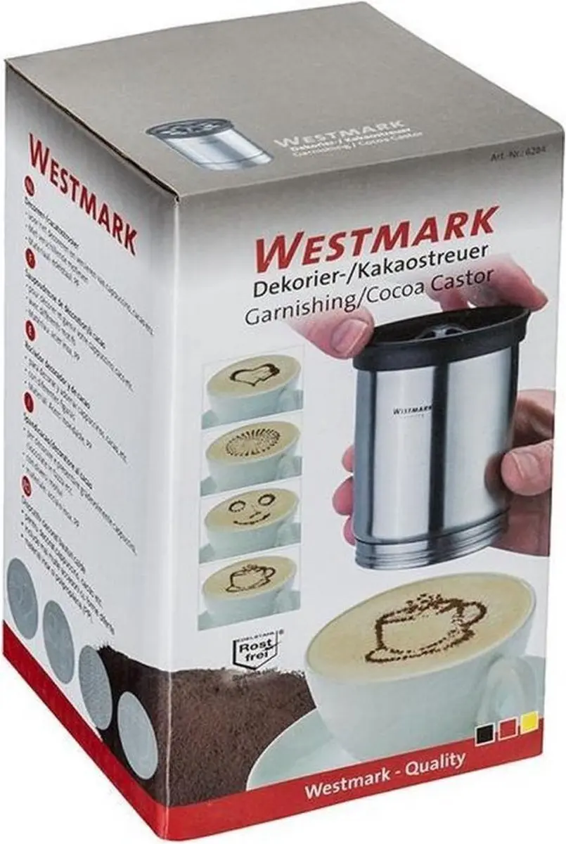 Westmark Cacaostrooier 250ml - 4 Motieven - Ø7,5cm - Zilver