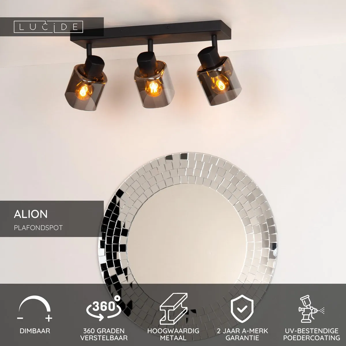 Lucide Alion Plafondspot 3xE14 - Zwart