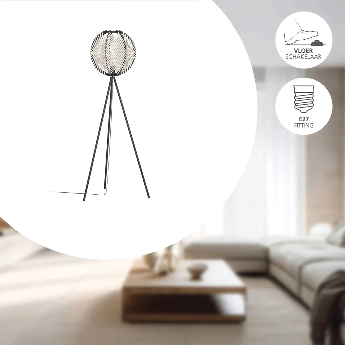 Eglo Waverton Vloerlamp E27 143cm - Zwart/Wit
