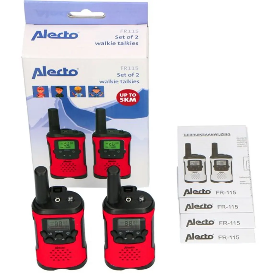 Alecto FM 7500 Walkie Talkie Set - 2 Stuks - 16 AAA Batterijen - 5km Bereik - Rood