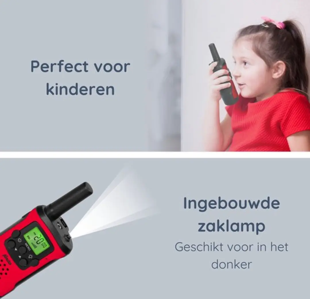 Alecto FM 7500 Walkie Talkie Set - 2 Stuks - 16 AAA Batterijen - 5km Bereik - Rood