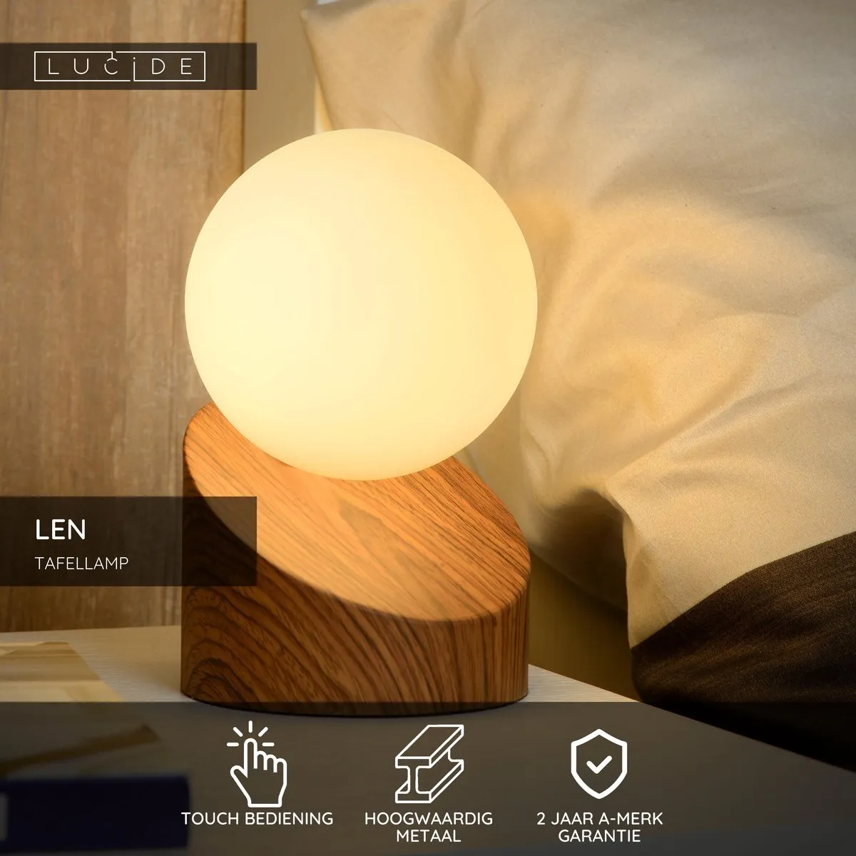 Lucide LEN Tafellamp Ø10cm - Hout