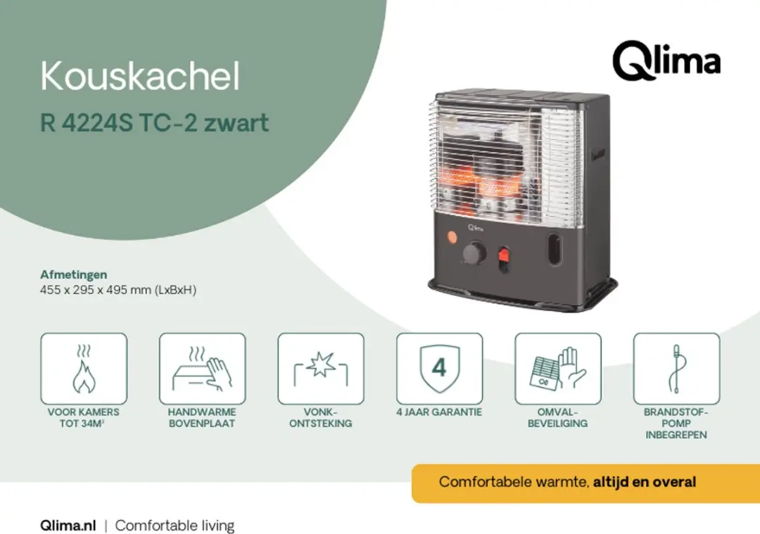 Qlima R 4224S TC-2 Petroleumkachel 2400W - Zwart - afbeelding 6 van 6