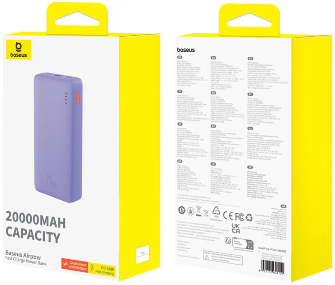 Baseus Airpow 20000mAh Powerbank 20W - Paars