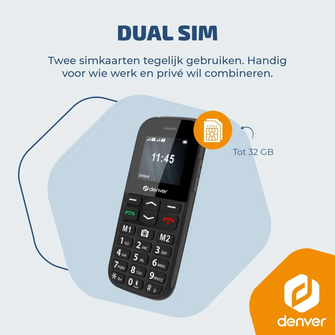 Denver Senioren Telefoon BAS18800L 4G - Grote Toetsen - SOS Knop