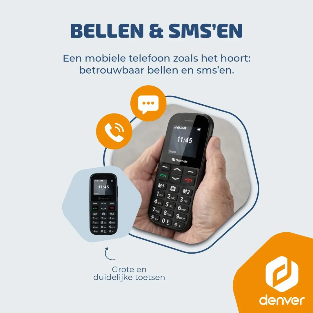 Denver Senioren Telefoon BAS18800L 4G - Grote Toetsen - SOS Knop